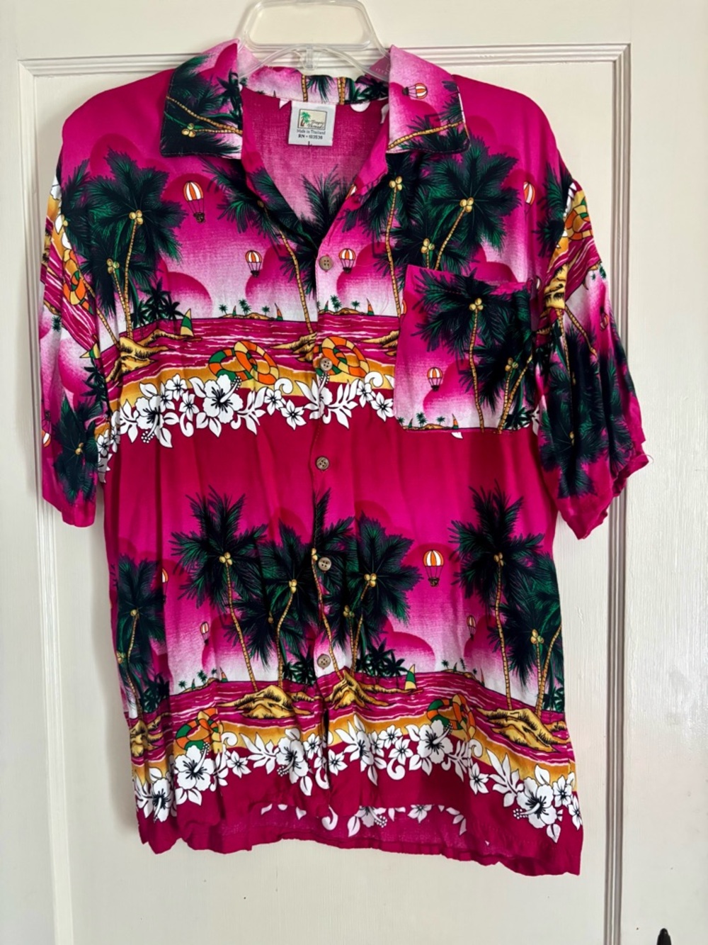 Vintage Tropic Threads Pink Palm Tree Hawaiian Shirt